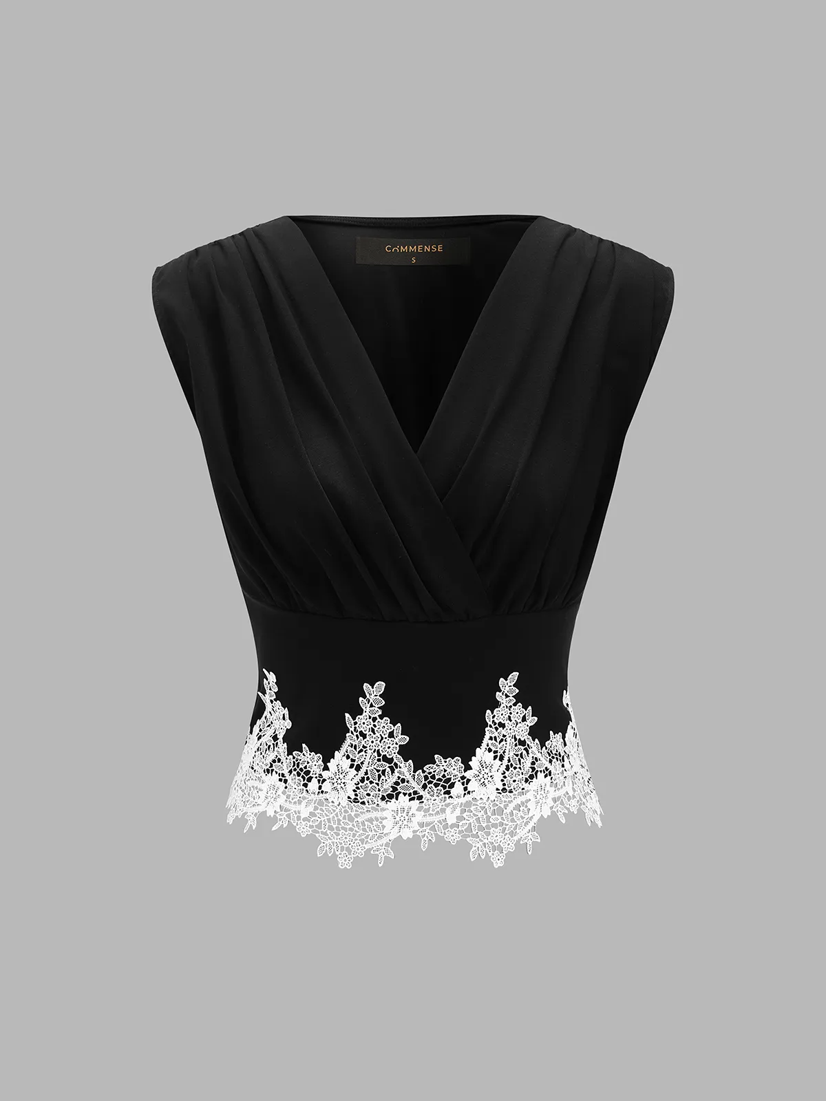 V-Neck Sleeveless Lace Trim Blouse sold by COMMENSE