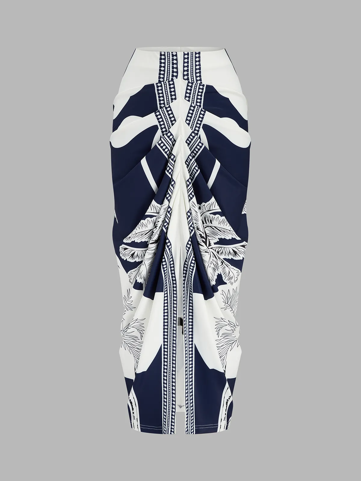 Printed V-Neck Top & Ruched Midi Skirt Set sold by COMMENSE product image thumbnail 4