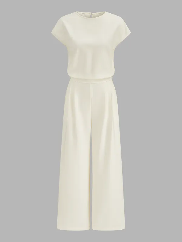 Cap Sleeve Open Back Wide Leg Jumpsuit made by COMMENSE