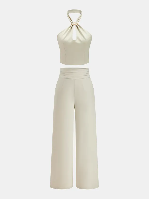 Metal Ring Halter Crop Top & Pants Set made by COMMENSE