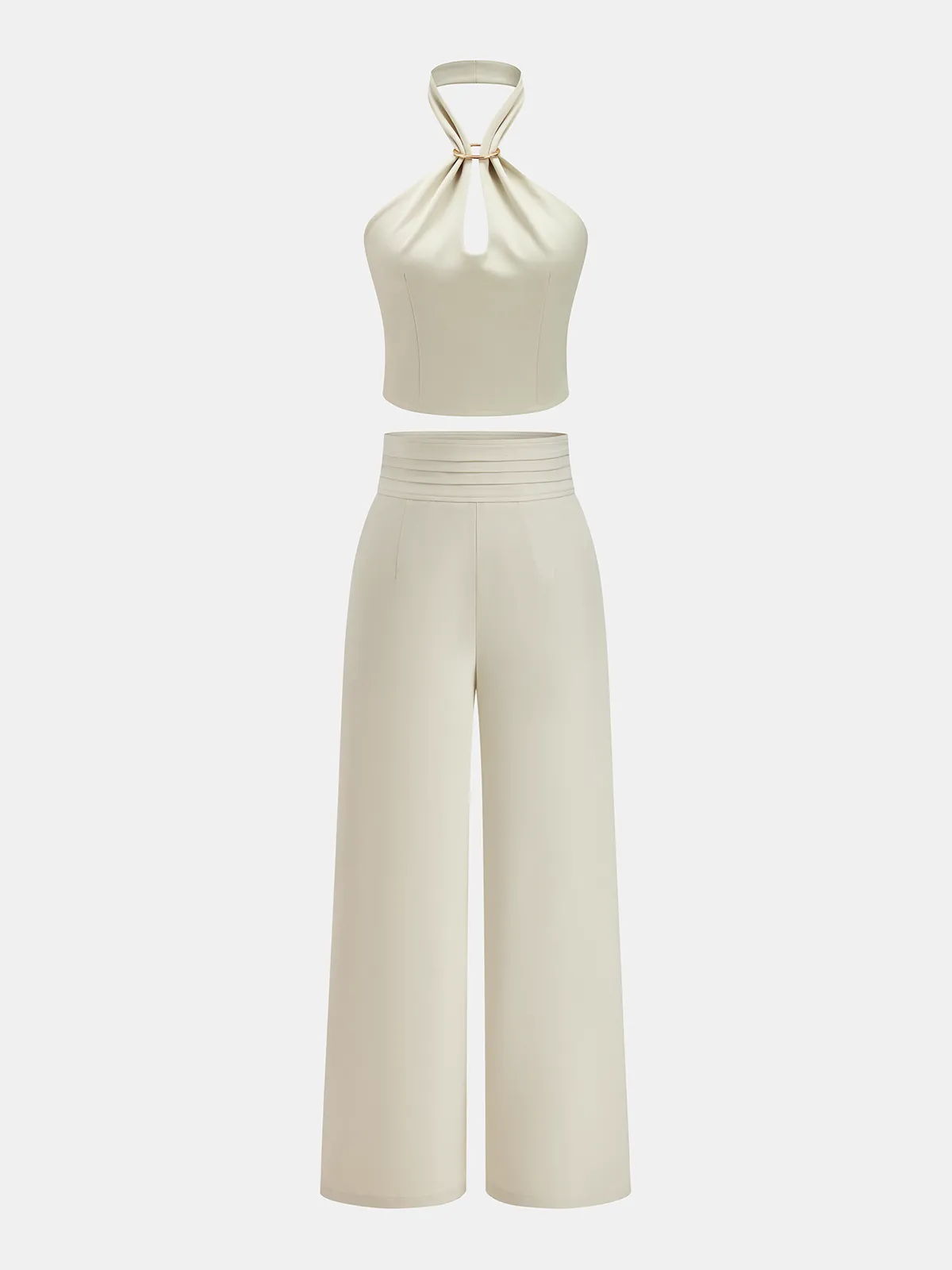 Metal Ring Halter Crop Top & Pants Set sold by COMMENSE