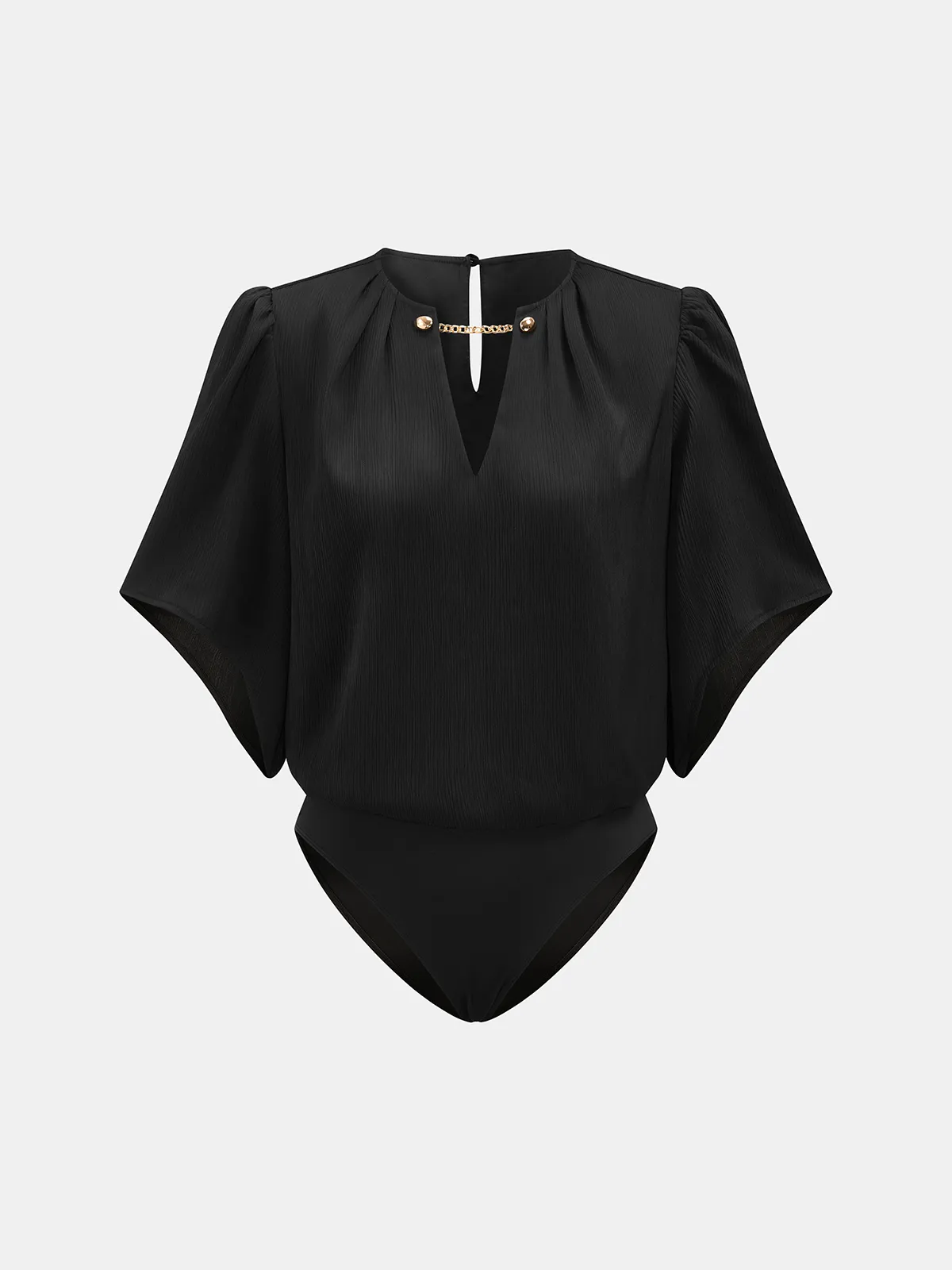 Chain Detail V-Neck Flutter Sleeve Bodysuit sold by COMMENSE