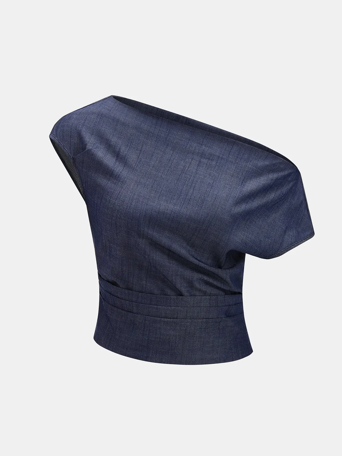 Asymmetric Off-Shoulder Denim Top & Belted Shorts Set sold by COMMENSE product image thumbnail 2