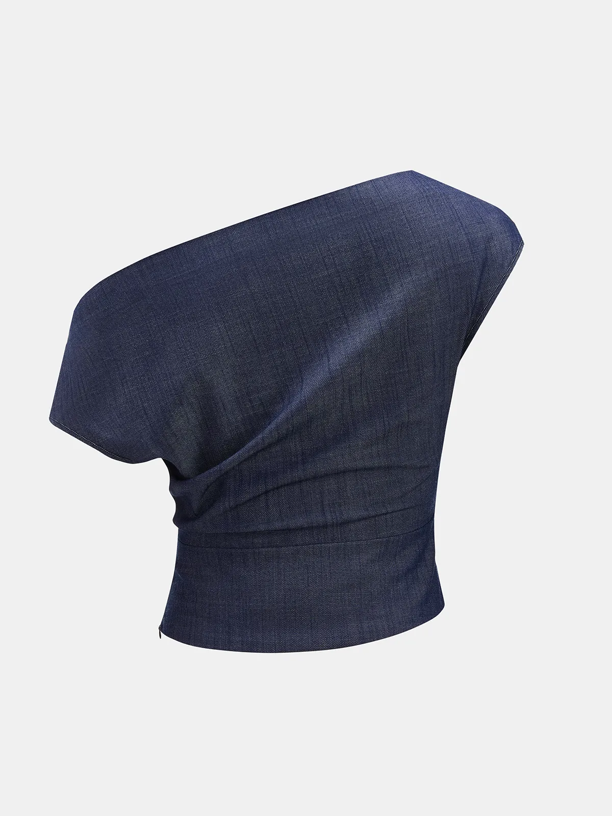 Asymmetric Off-Shoulder Denim Top & Belted Shorts Set sold by COMMENSE product image thumbnail 3