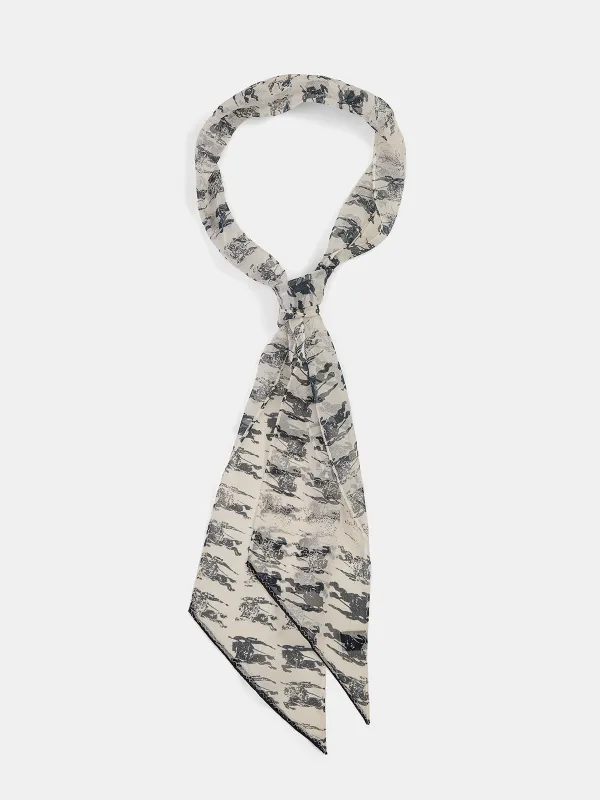 Silk Galloping Horse Print Skinny Scarf made by COMMENSE