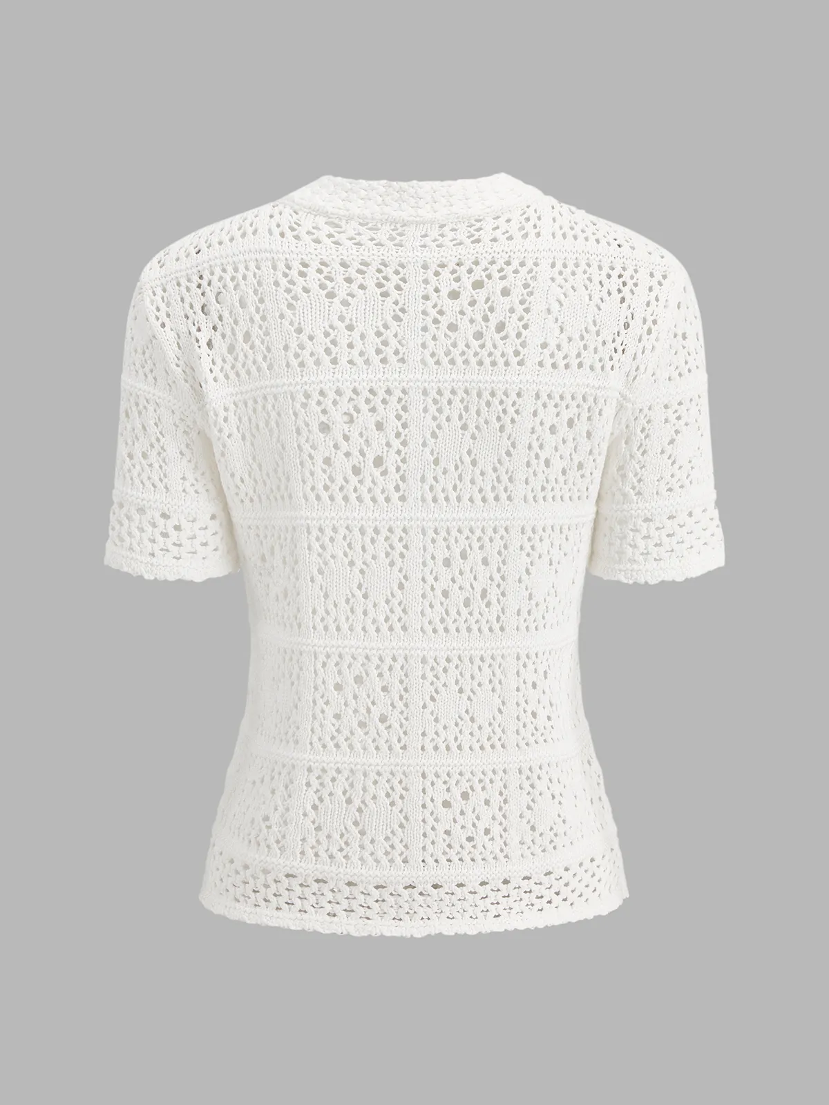 Frog Button Crochet Knit Short Sleeve Top sold by COMMENSE product image thumbnail 3