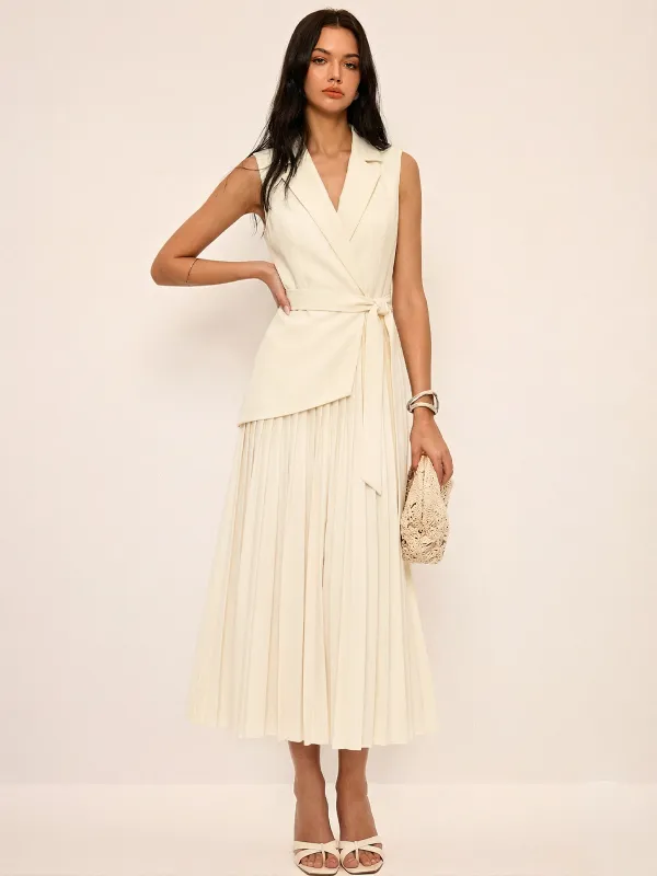 Sleeveless Belted Pleated Blazer Dress made by COMMENSE