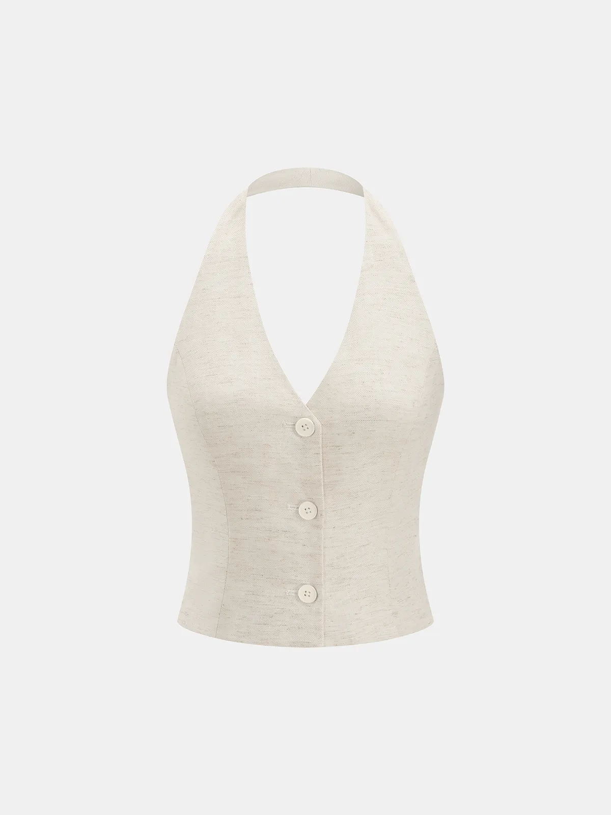 Linen Blend Halter Buttoned Top & Pants Set sold by COMMENSE product image thumbnail 2