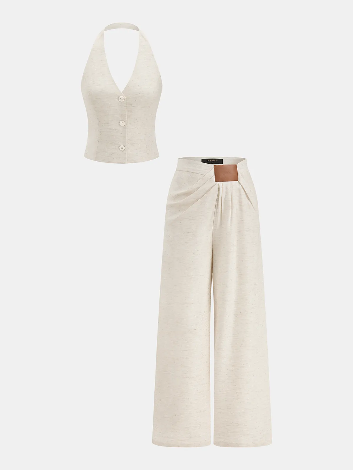 Linen Blend Halter Buttoned Top & Pants Set sold by COMMENSE
