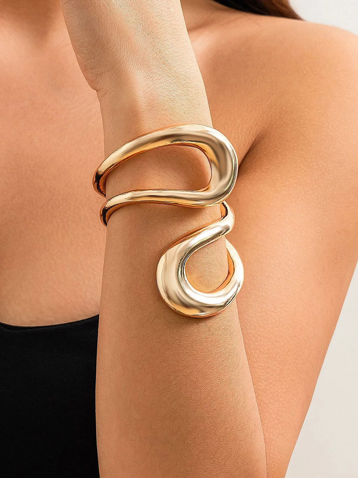Double Loop Curved Open Cuff Bracelet sold by COMMENSE