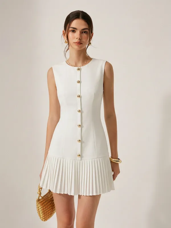 Metal Detail Sleeveless Pleated Mini Dress made by COMMENSE