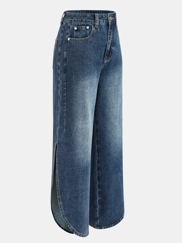 Side Slit Mid-Waist Wide-Leg Jeans made by COMMENSE