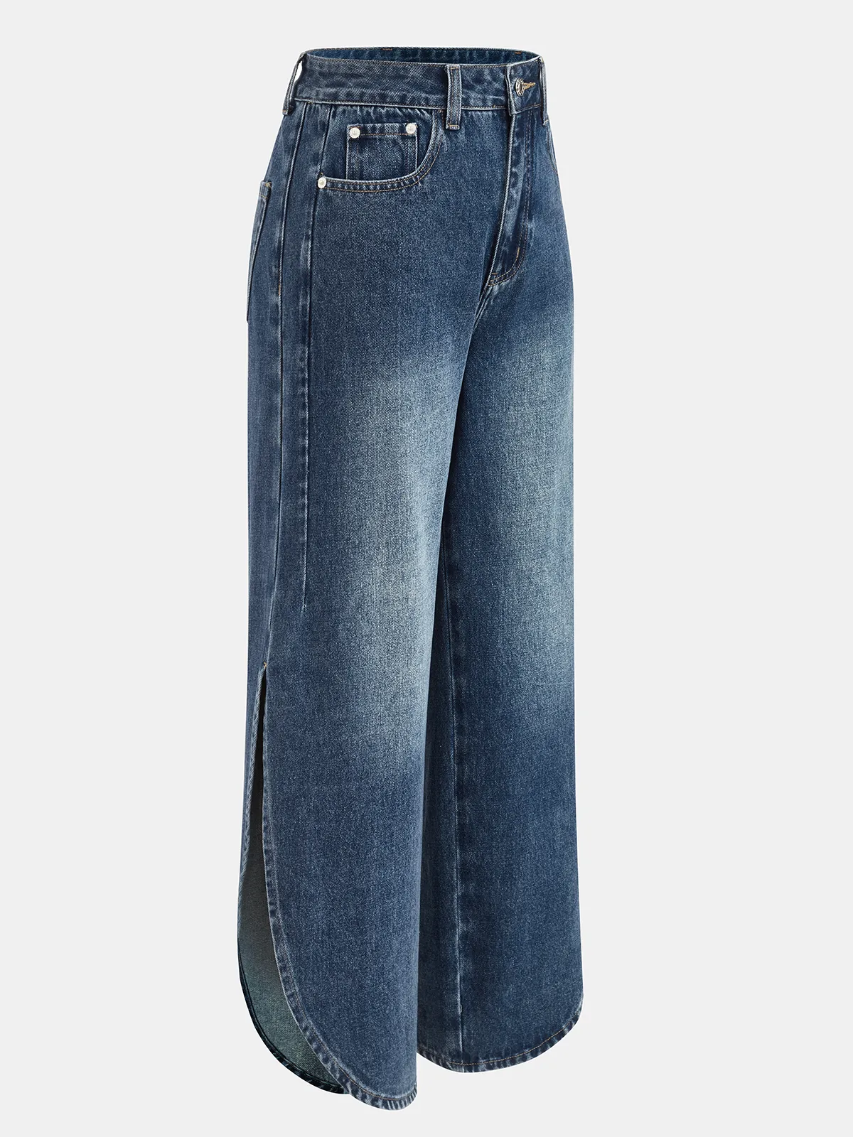Side Slit Mid-Waist Wide-Leg Jeans sold by COMMENSE