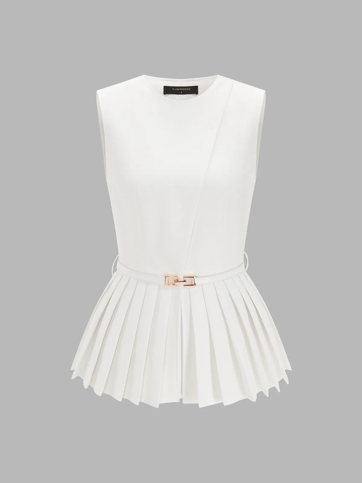 Belted Sleeveless Pleated Peplum Top sold by COMMENSE product image thumbnail 2
