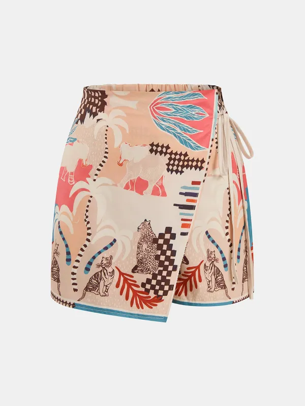 Animal Print Tie-Waist Wrap Skort made by COMMENSE