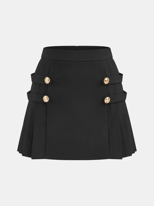 Metal Detail Pleated Mini Skirt made by COMMENSE