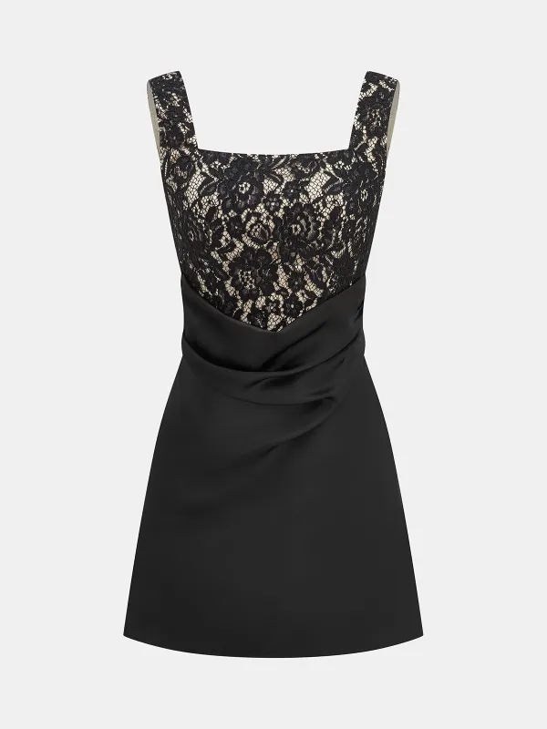 Lace Square Neck Ruched Mini Dress made by COMMENSE