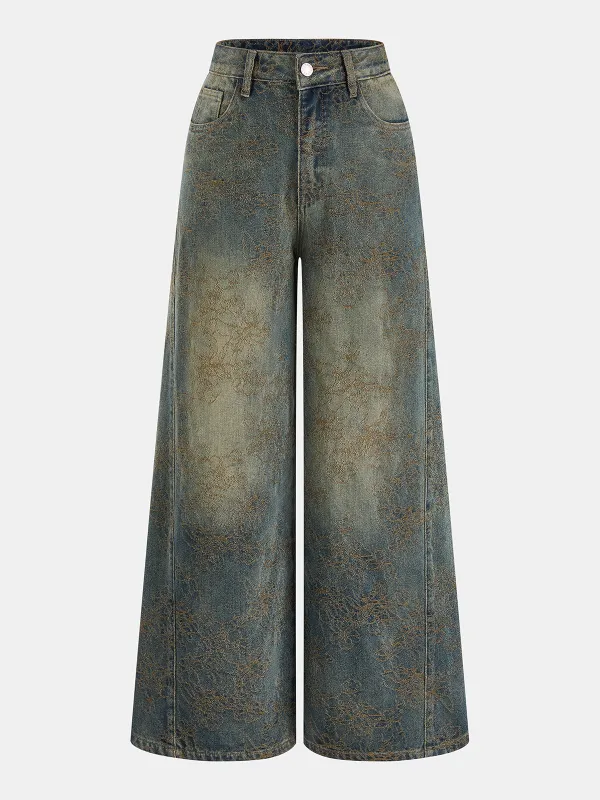 Jacquard Wide Leg Denim Pants made by COMMENSE