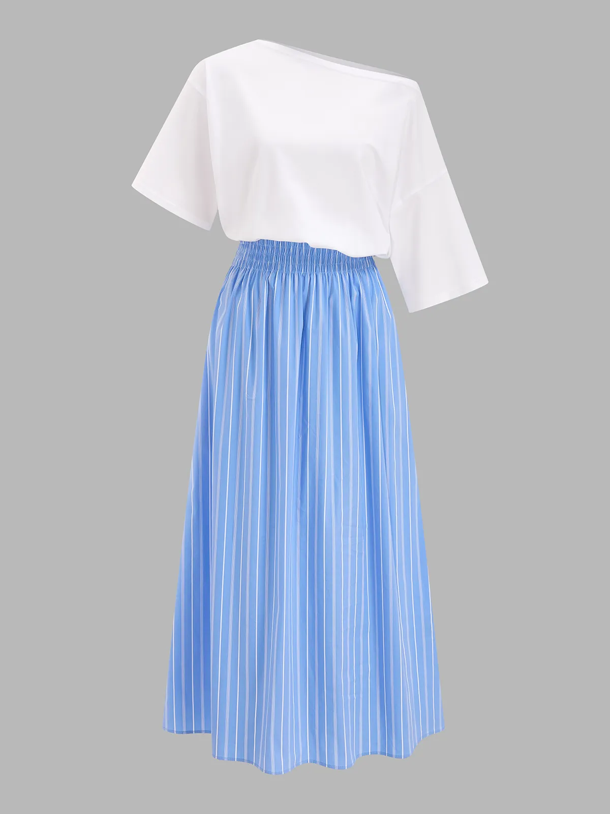 Color Block Off-Shoulder Striped Midi Dress sold by COMMENSE product image thumbnail 2