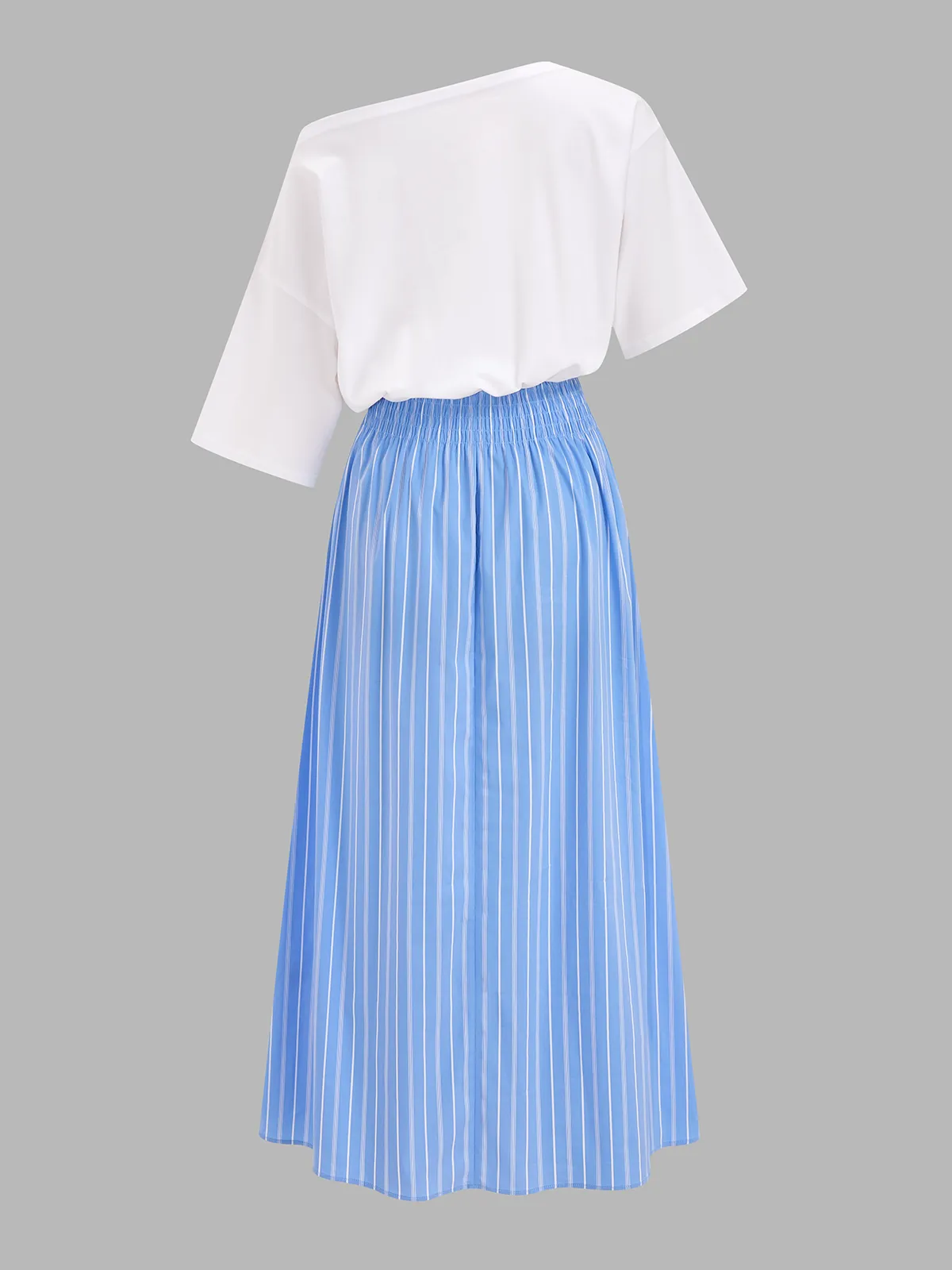 Color Block Off-Shoulder Striped Midi Dress sold by COMMENSE product image thumbnail 3