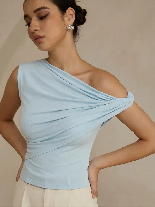 Asymmetric One Shoulder Ruched Slim Top made by COMMENSE