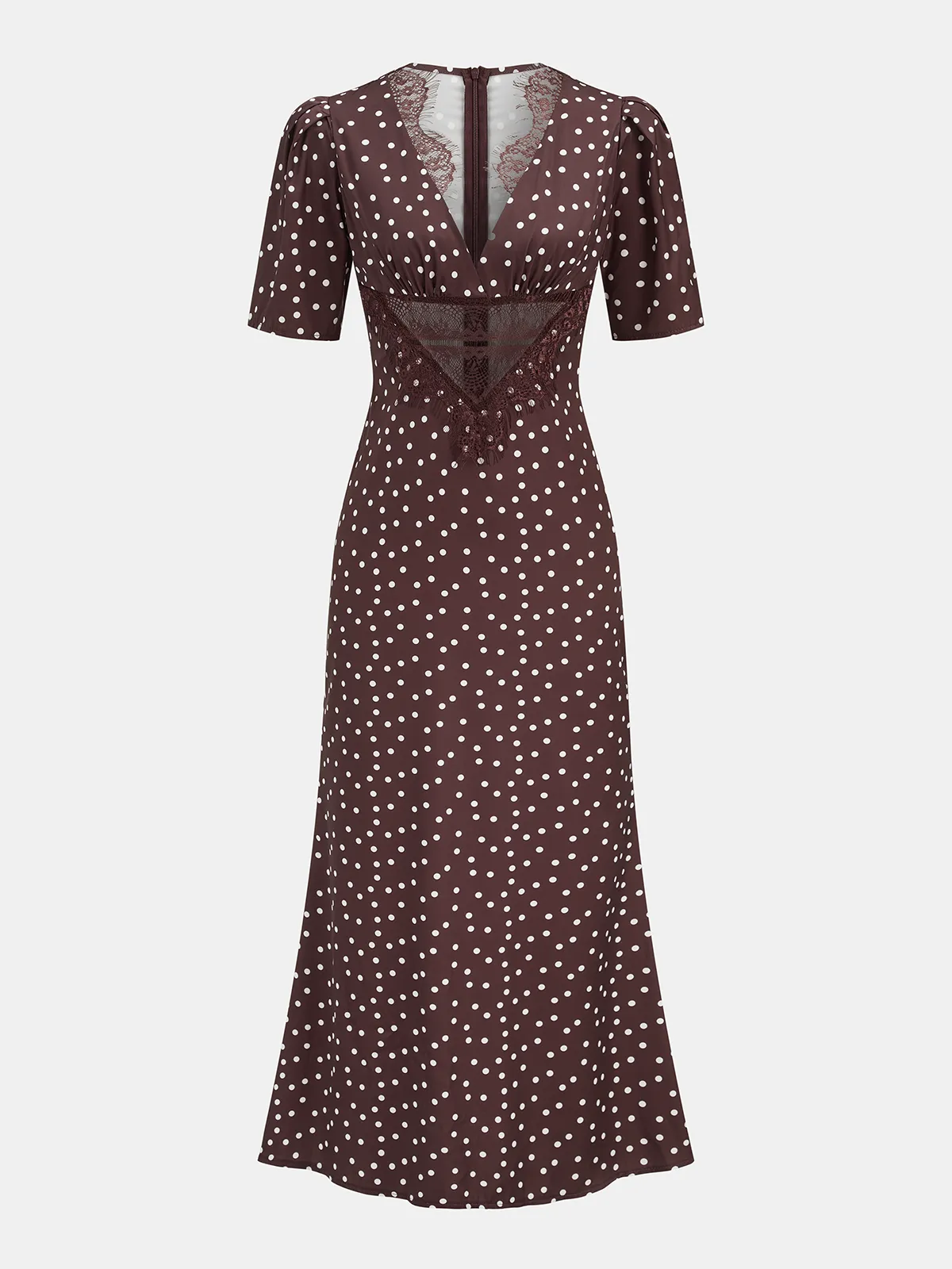 Lace Panel Polka Dot Short Sleeve Maxi Dress sold by COMMENSE product image thumbnail 2