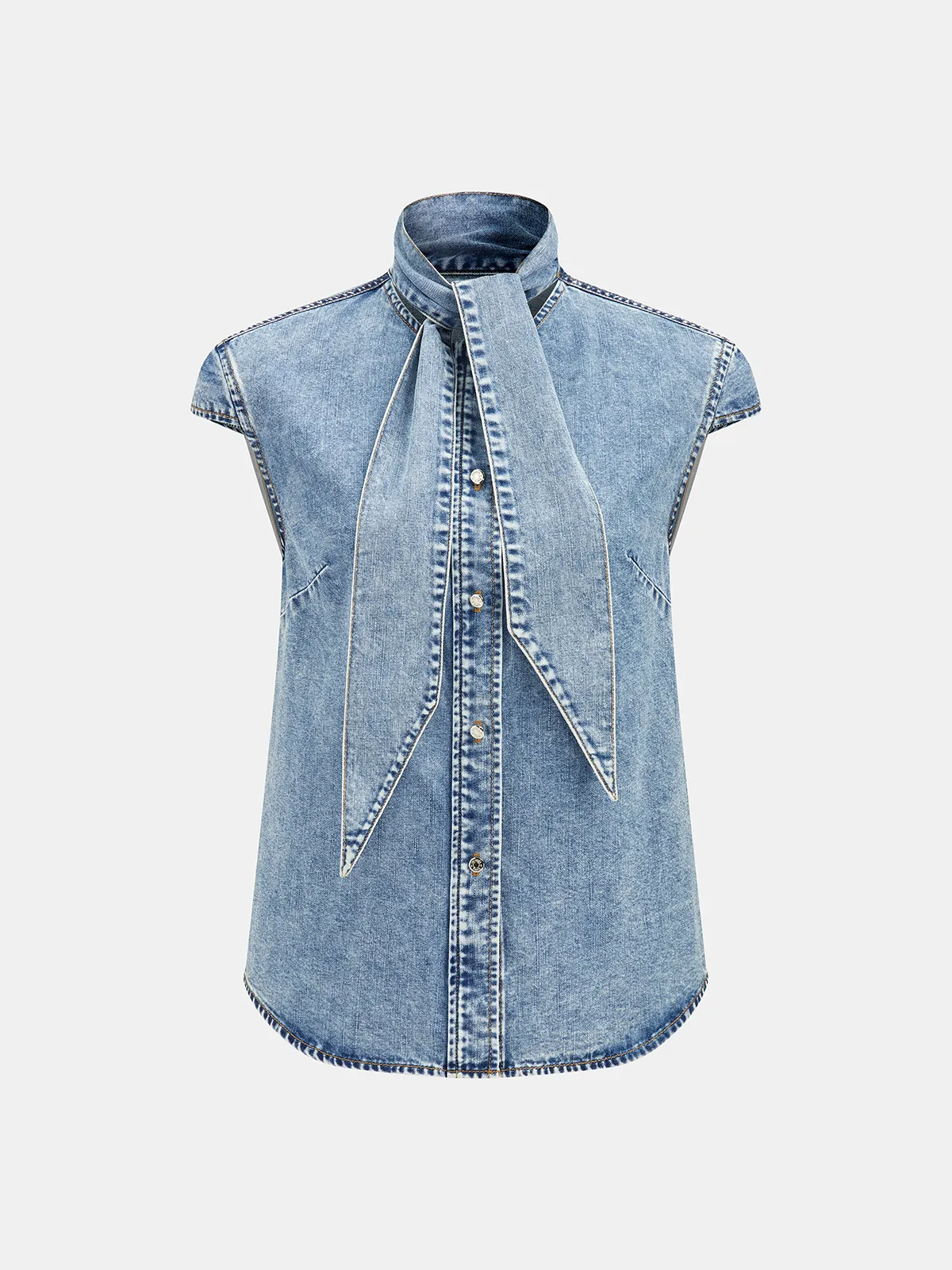 Tie Neck Sleeveless Denim Shirt sold by COMMENSE product image thumbnail 2