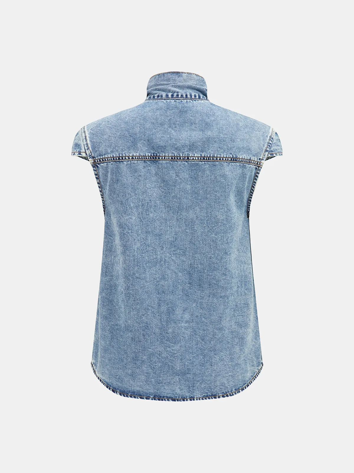 Tie Neck Sleeveless Denim Shirt sold by COMMENSE product image thumbnail 3
