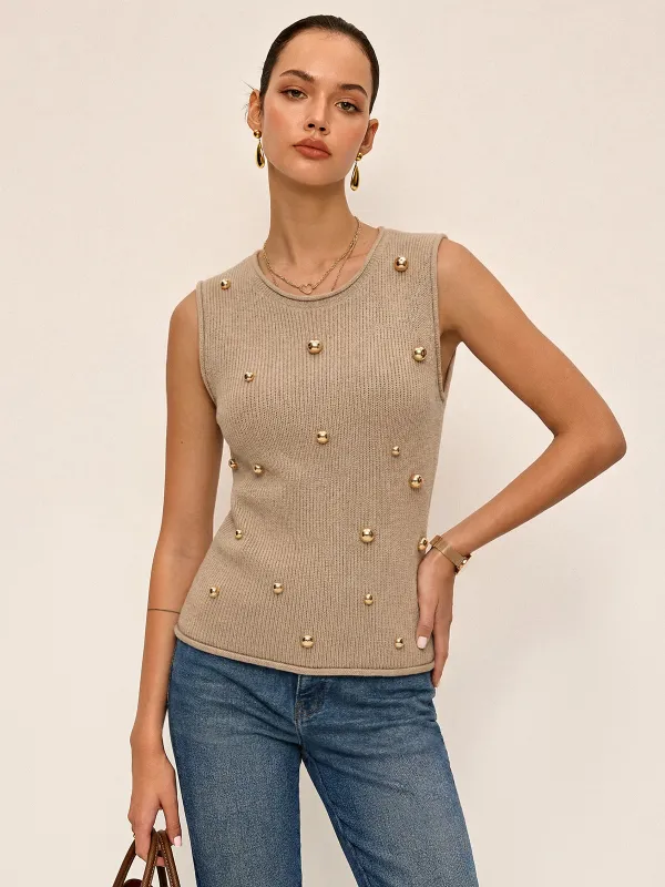 Metal Stud Embellished Knit Vest made by COMMENSE