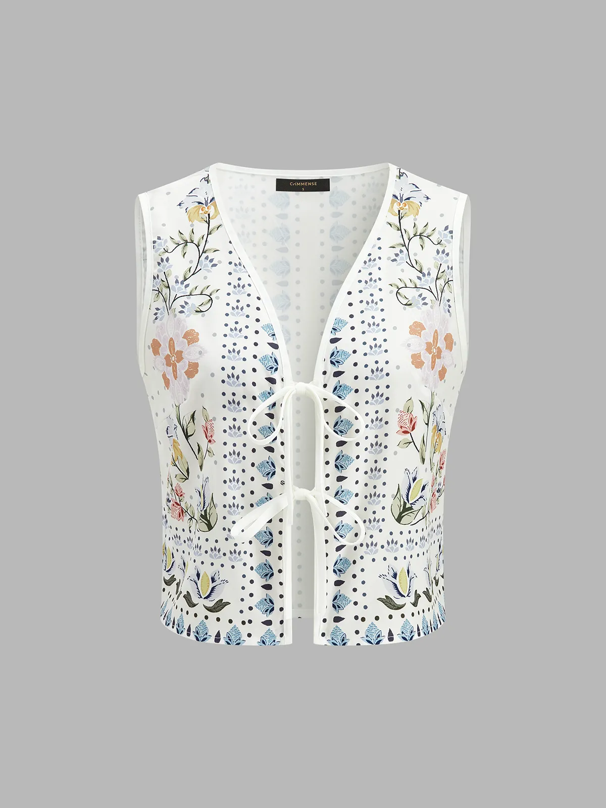 Floral Print Sleeveless Tie Front Top & Pants Set sold by COMMENSE product image thumbnail 2