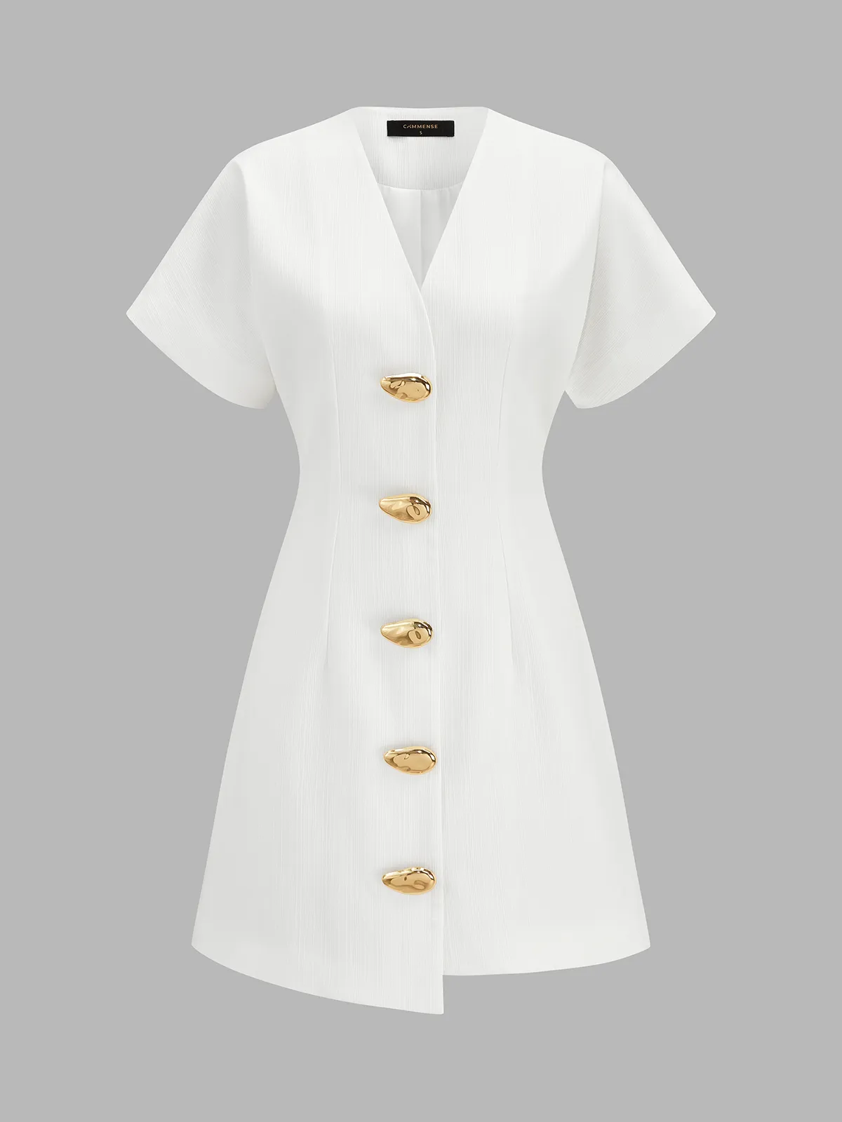 V Neck Short Sleeve Metal Button Mini Dress sold by COMMENSE
