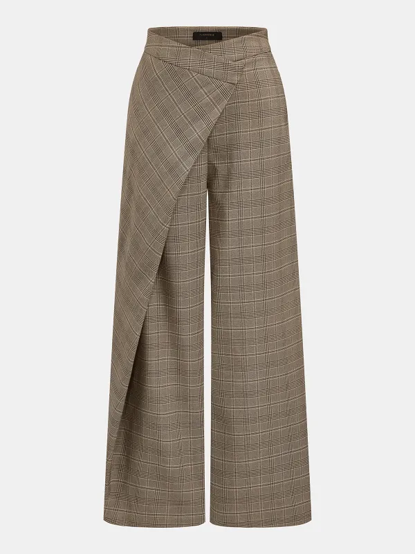 Plaid Wrap Wide Leg Pants made by COMMENSE