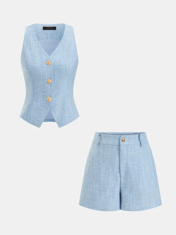 Textured Metal Button Vest & Shorts Set made by COMMENSE