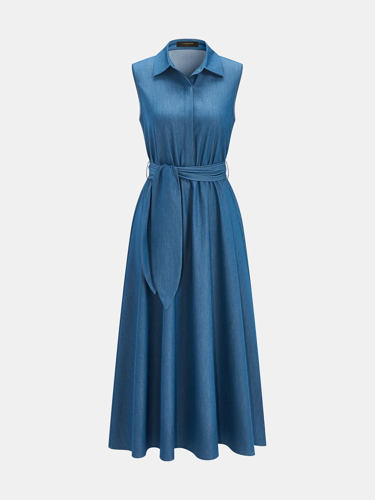 Sleeveless Collared Tie Waist Maxi Dress sold by COMMENSE