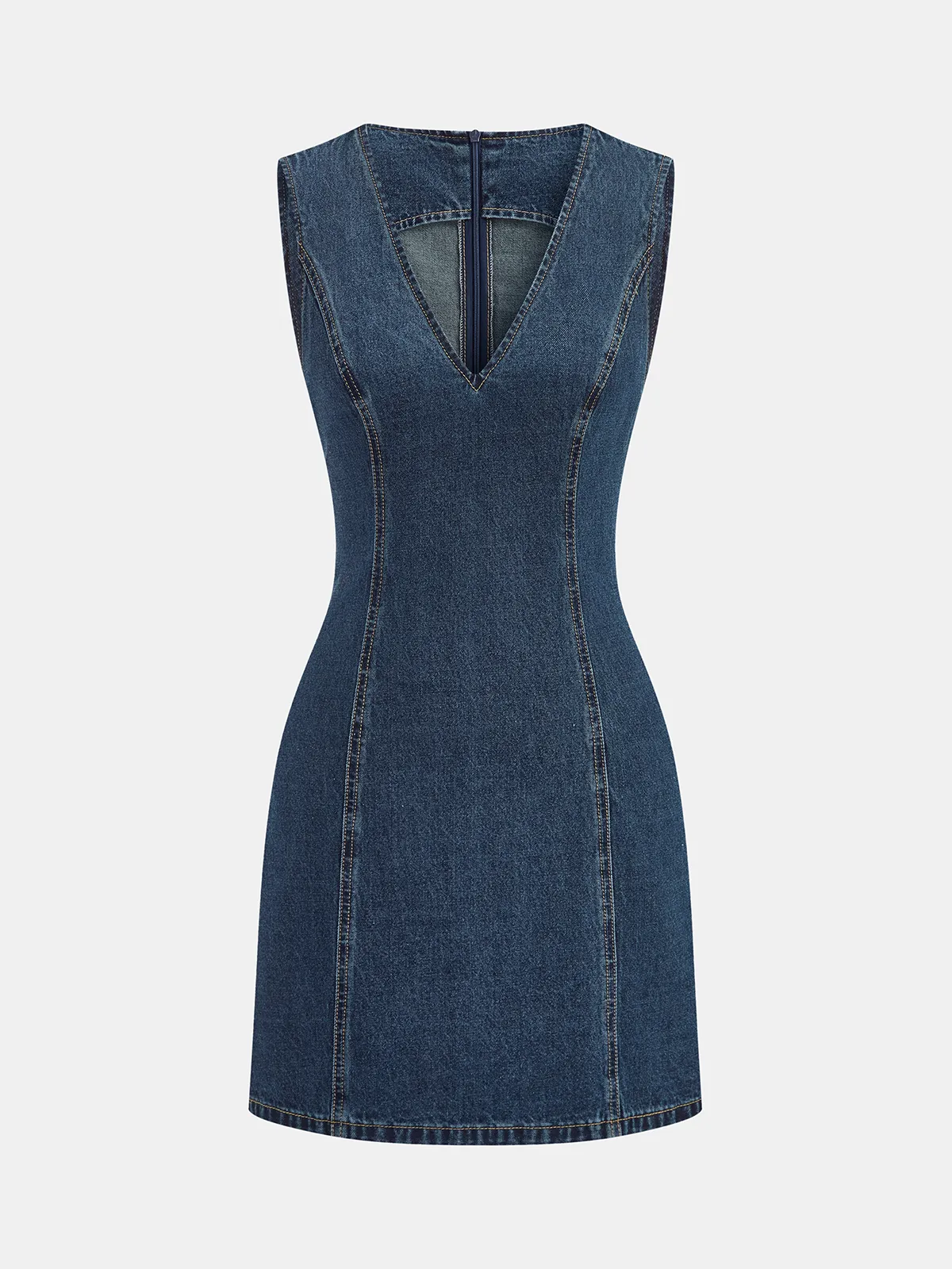 Sleeveless V-Neck Denim Mini Dress sold by COMMENSE product image thumbnail 2