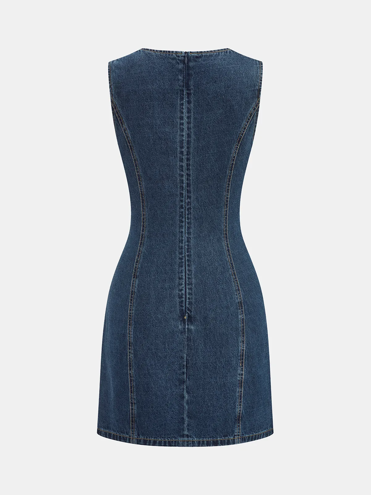 Sleeveless V-Neck Denim Mini Dress sold by COMMENSE product image thumbnail 3