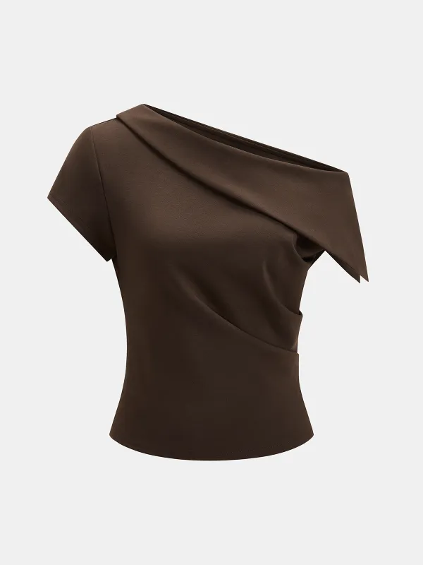 Asymmetric Draped Off-Shoulder Top made by COMMENSE