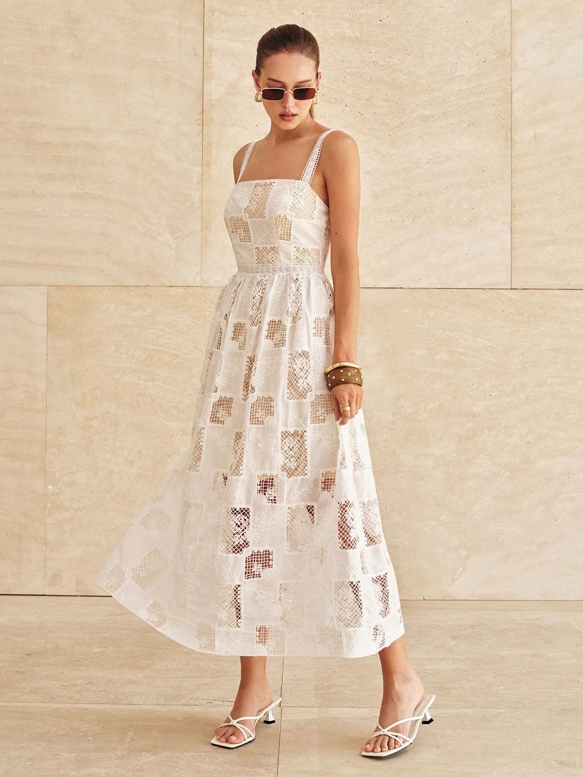 Cotton Patchwork Lace Embroidered Maxi Dress sold by COMMENSE product image thumbnail 3