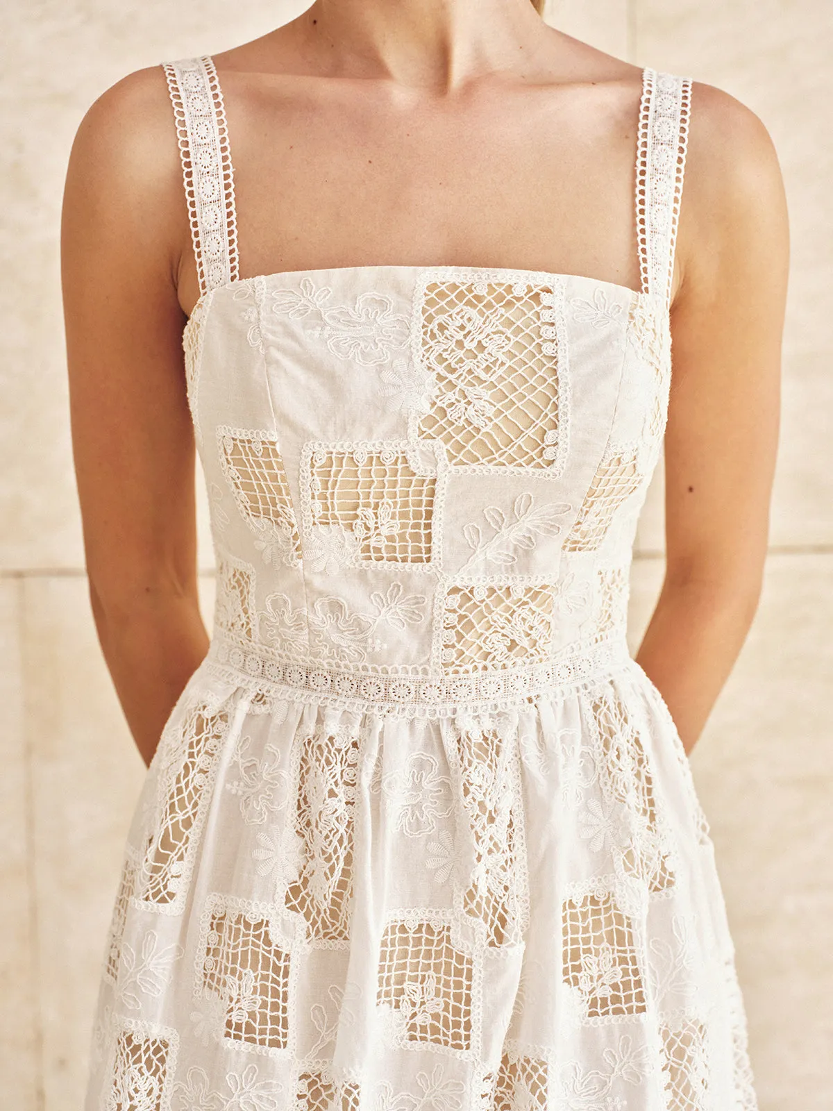 Cotton Patchwork Lace Embroidered Maxi Dress sold by COMMENSE product image thumbnail 4