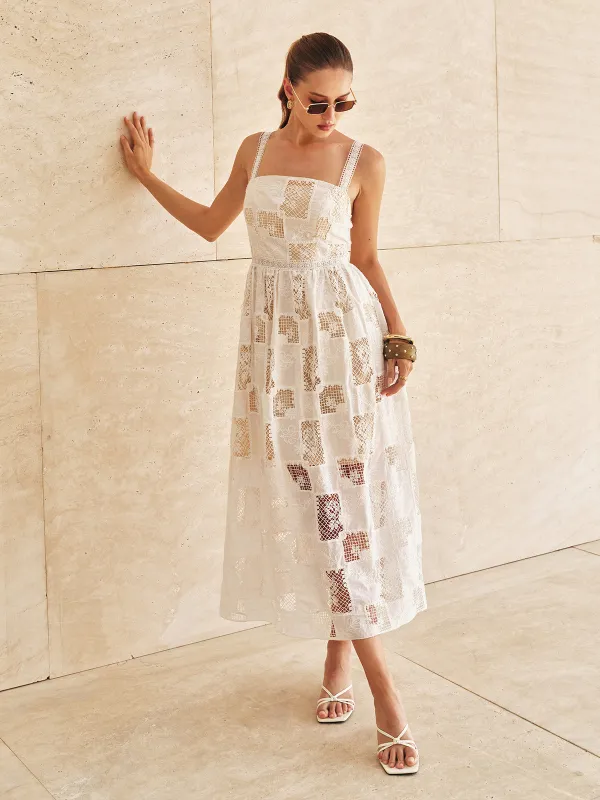 Cotton Patchwork Lace Embroidered Maxi Dress made by COMMENSE