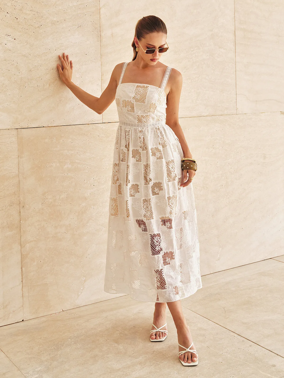 Cotton Patchwork Lace Embroidered Maxi Dress sold by COMMENSE