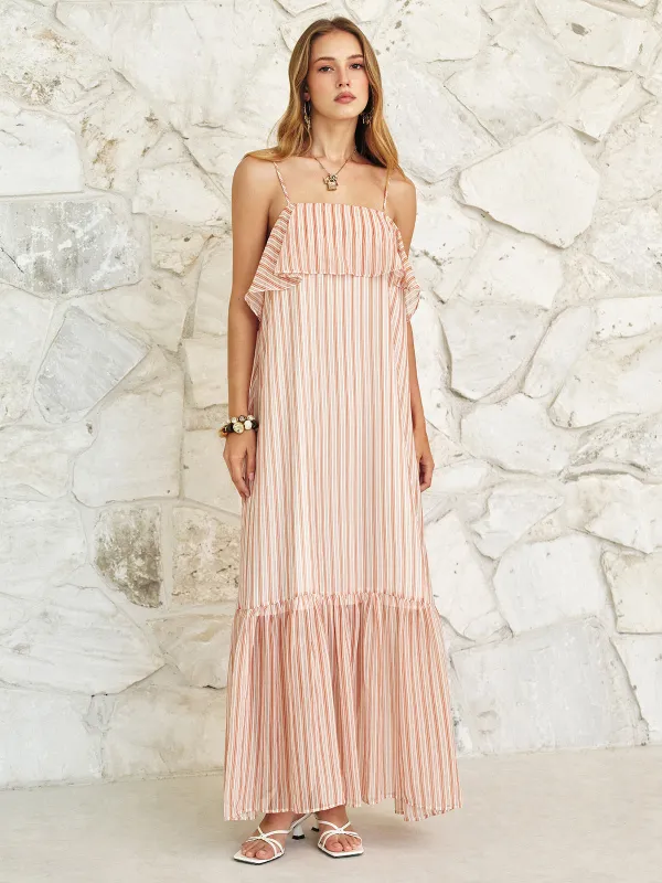 Striped Ruffled Cami Maxi Dress made by COMMENSE