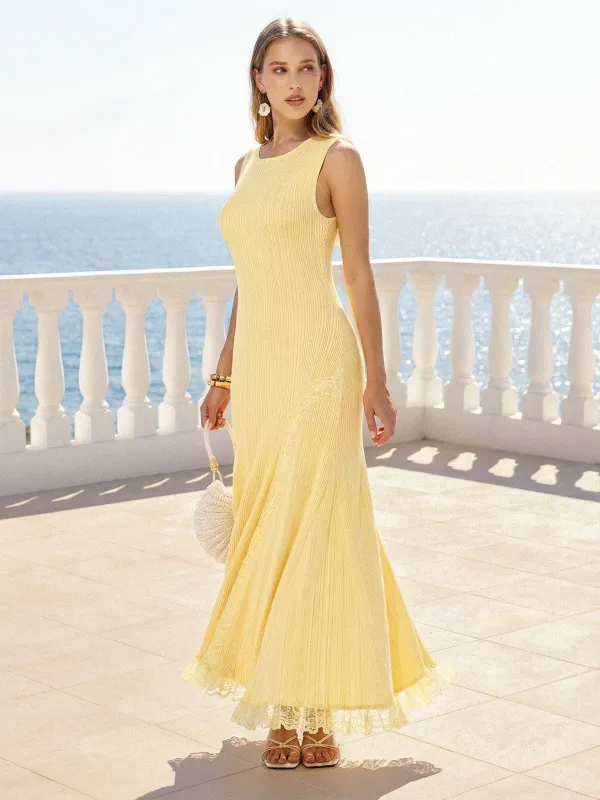 Sleeveless Lace Hem Knit Maxi Dress made by COMMENSE