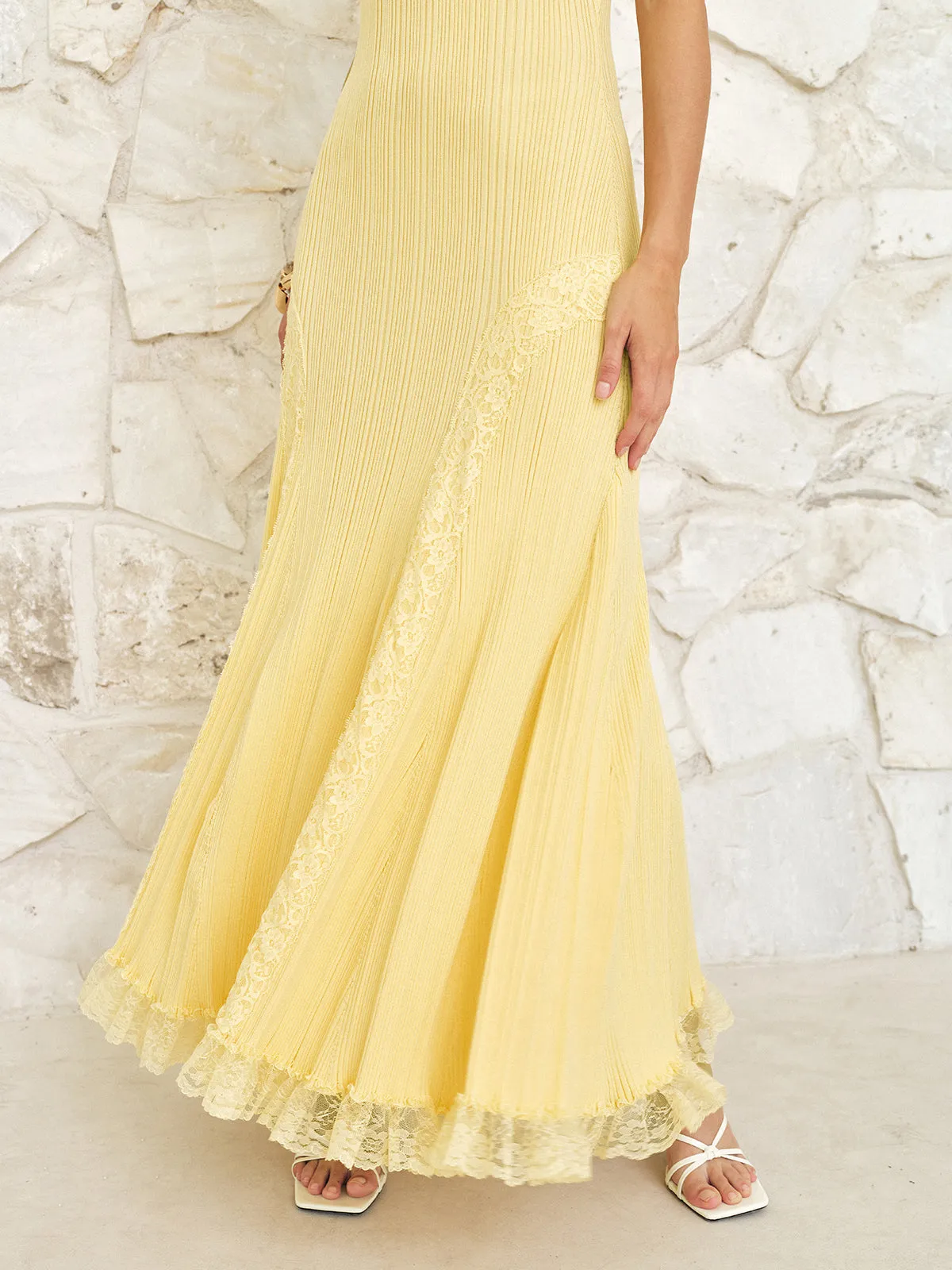 Sleeveless Lace Hem Knit Maxi Dress sold by COMMENSE product image thumbnail 2