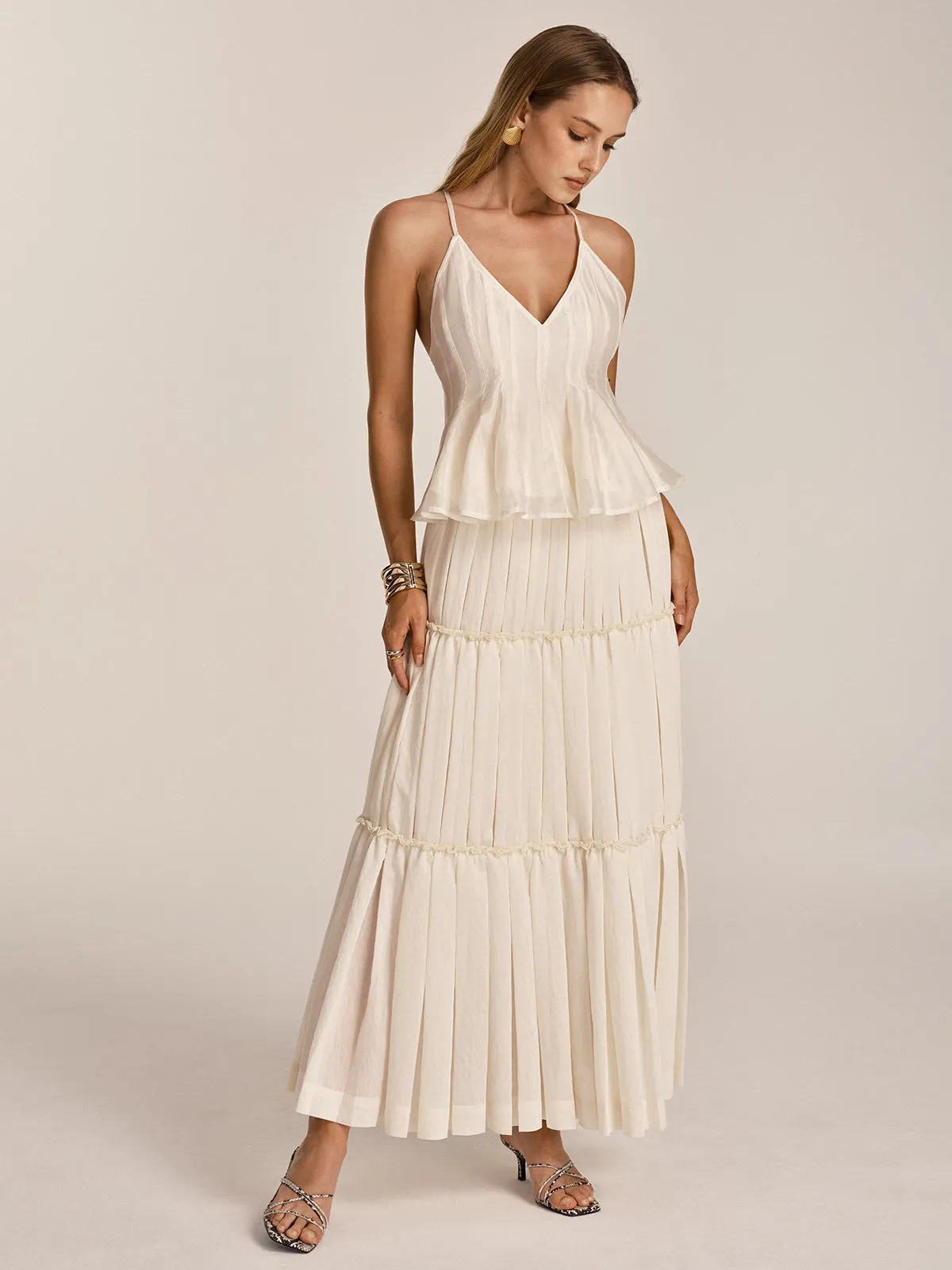 Peplum Cami Top & Tiered Maxi Skirt Set sold by COMMENSE