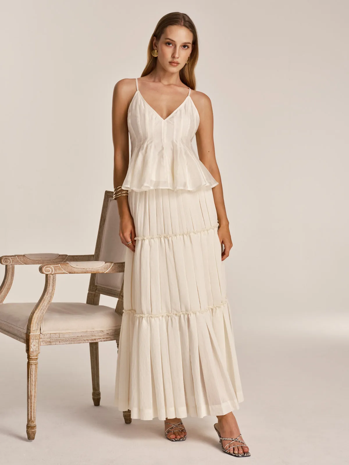 Peplum Cami Top & Tiered Maxi Skirt Set sold by COMMENSE product image thumbnail 3