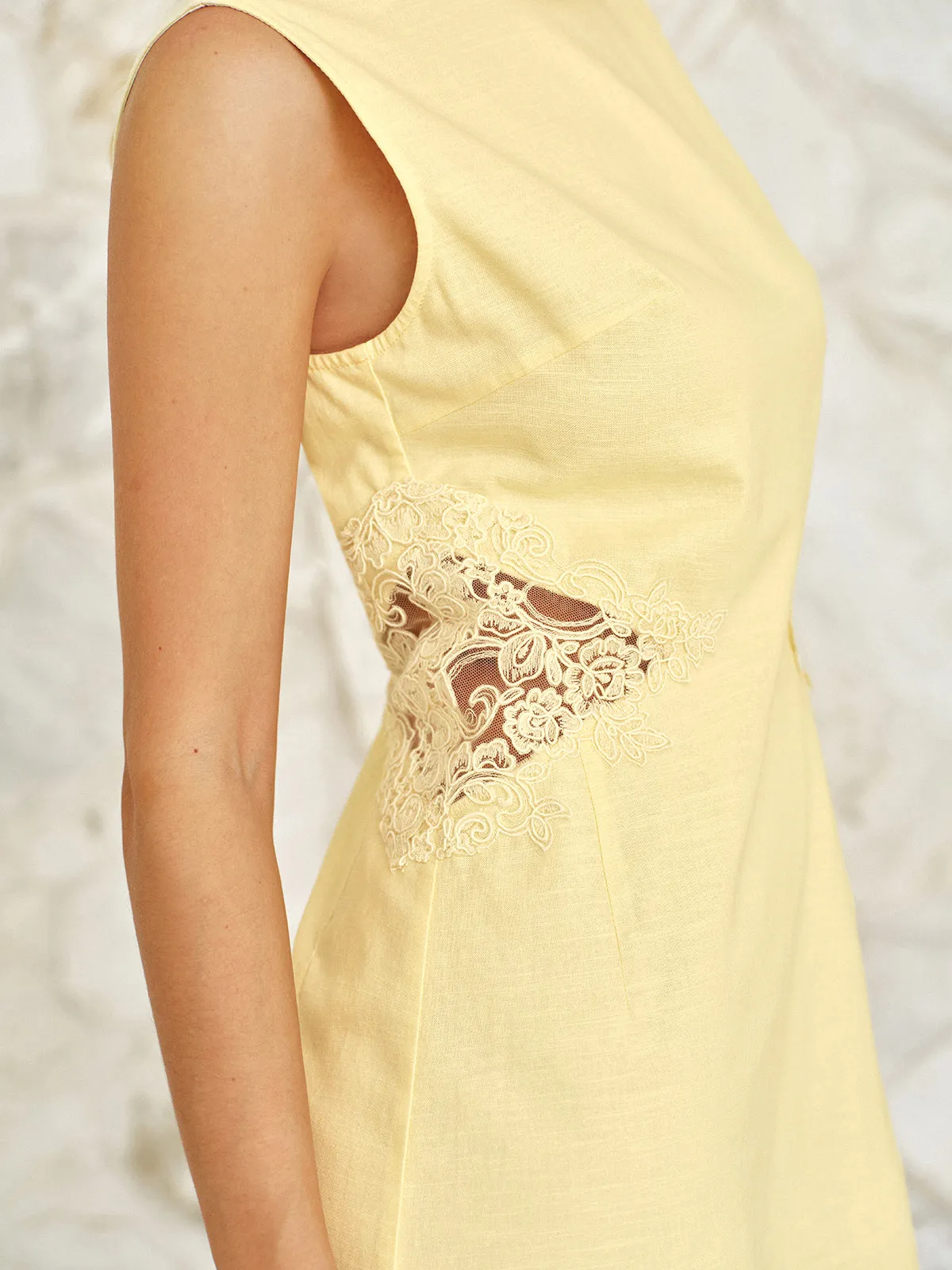 Backless Lace Cotton Linen Mini Dress sold by COMMENSE product image thumbnail 3