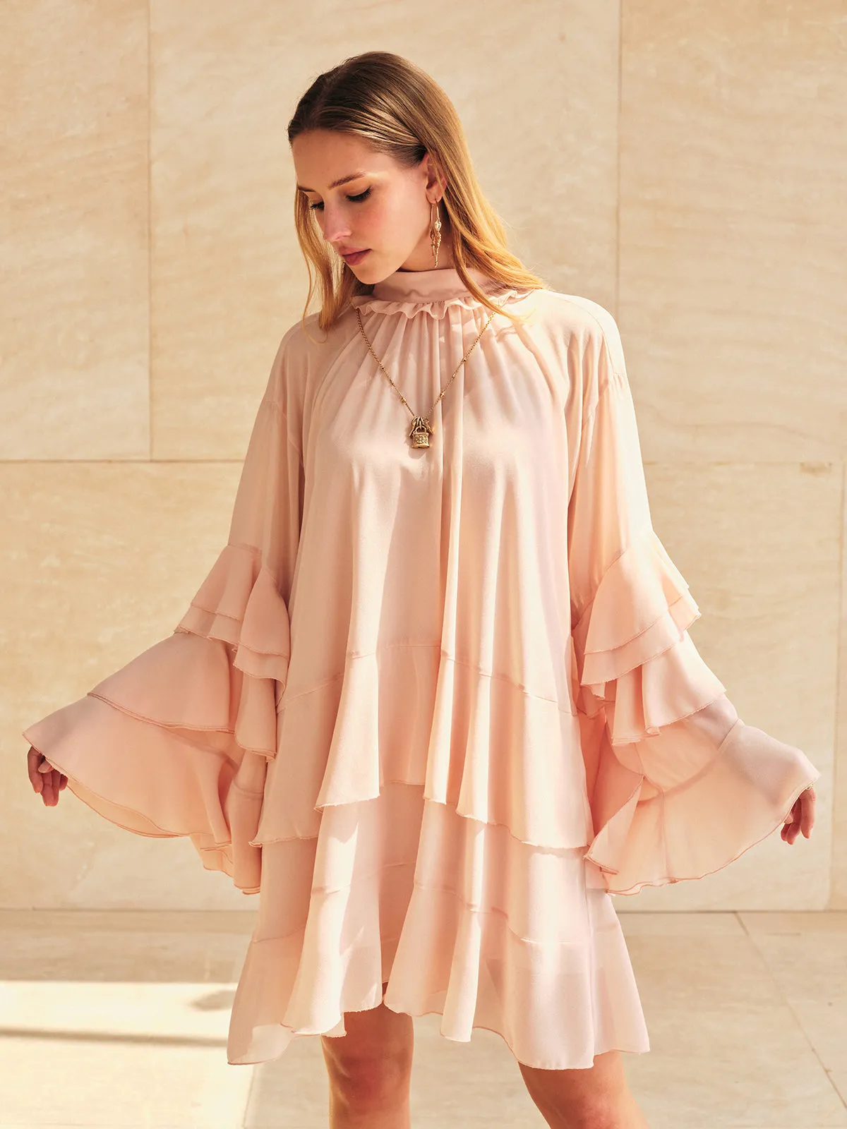 Ruffled Tiered Loose Chiffon Mini Dress sold by COMMENSE product image thumbnail 2