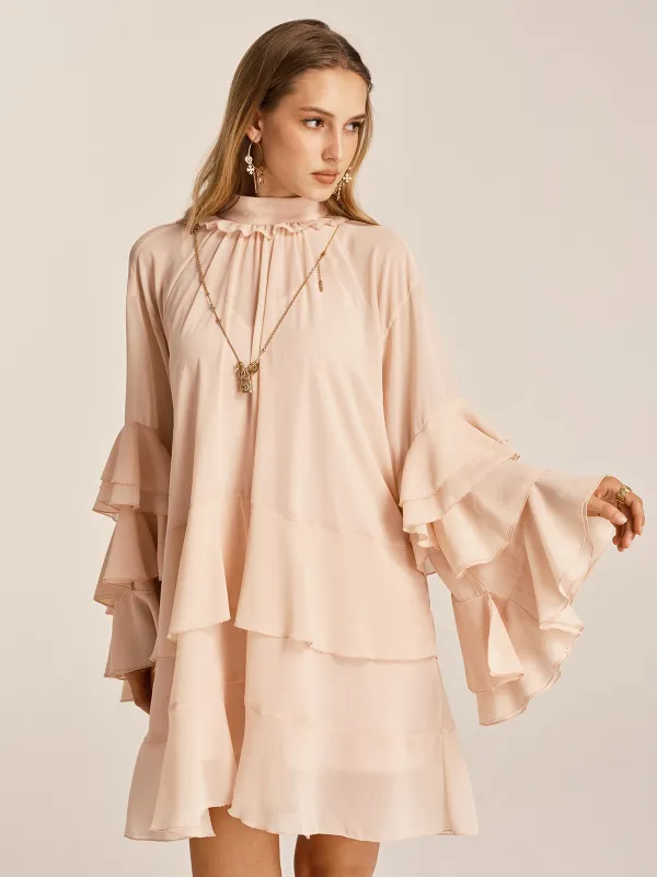 Ruffled Tiered Loose Chiffon Mini Dress made by COMMENSE