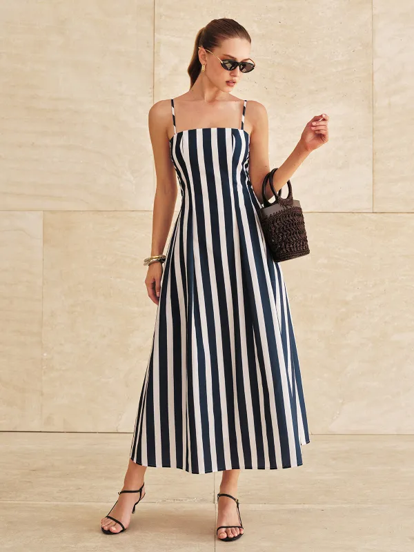 Pocketed Striped Cami Midi Dress made by COMMENSE